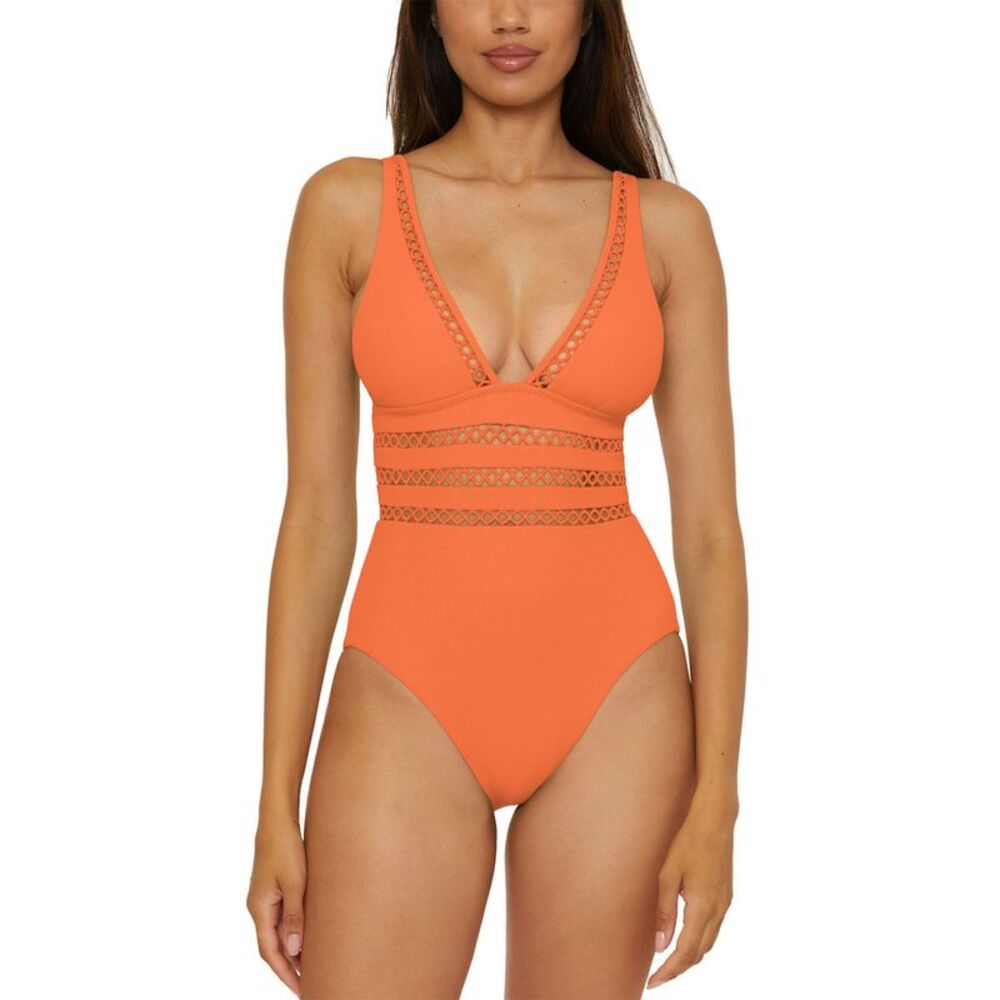 Becca Womens Modern Edge Ribbed One-Piece Swimsuit Small Coral Rose - NWT $145
